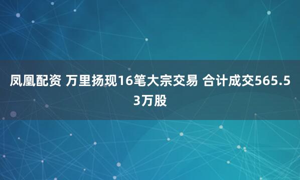 凤凰配资 万里扬现16笔大宗交易 合计成交565.53万股